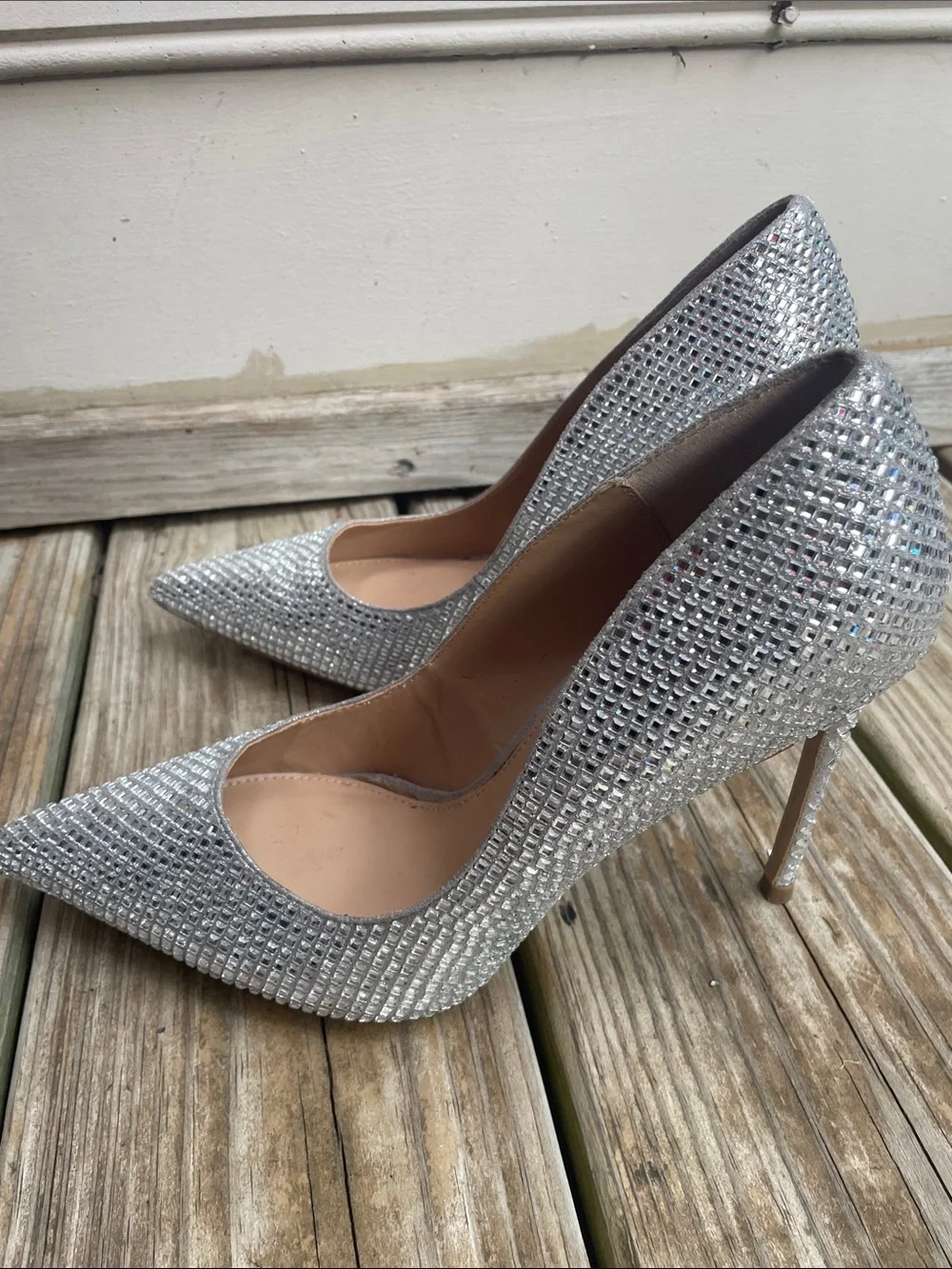 Steve Madden Vive Silver Rhinestone Crystal Pumps Size 10